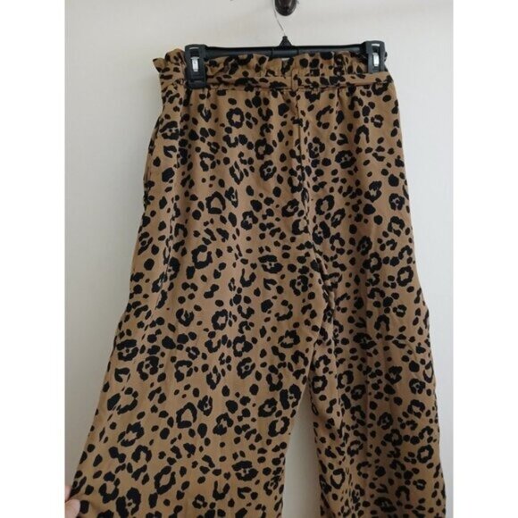 Mittoshop XL Wide Leg Pants Leopard Animal Print Paperbag Waist Tie Front  Y2K - Picture 5 of 7